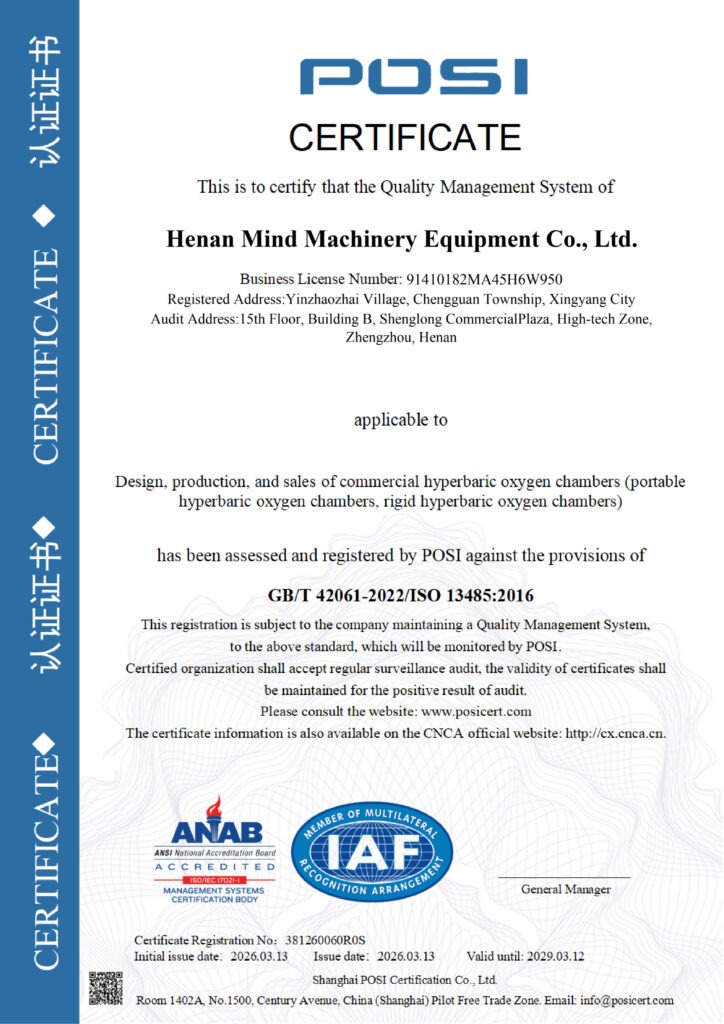 ISO 13485 Medical Device Quality Management Certification – Mind Oxychamber
