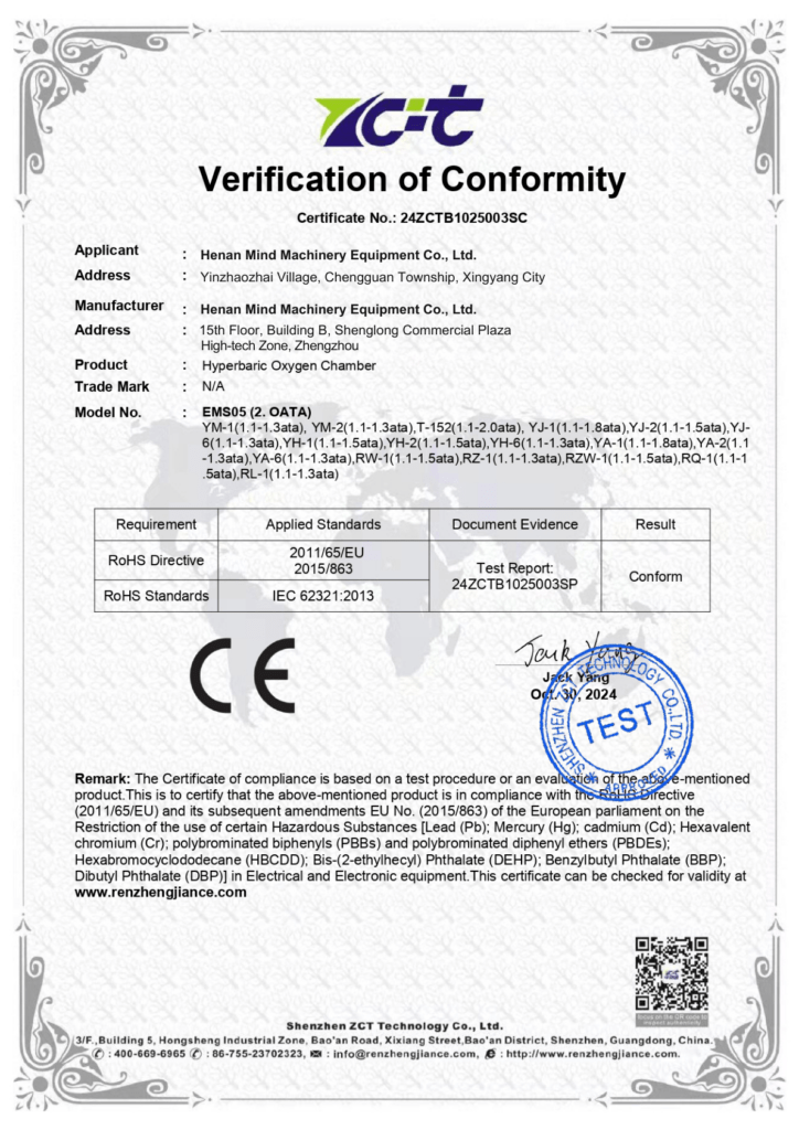 RoHS Compliance Verification for Hyperbaric Oxygen Chamber Materials – Mind Oxychamber